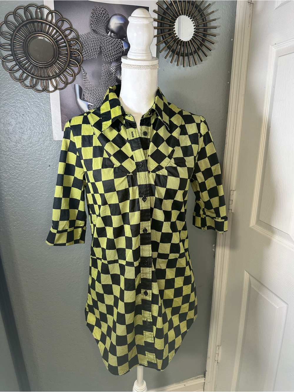 Abbey Dawn Checkerboard Button-Up Tunic
